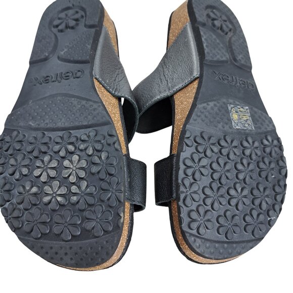 Aetrex Daisy Leather Black Silver Metallic Wedge Sandals Size 36 US 6 Adjustable - Picture 8 of 13